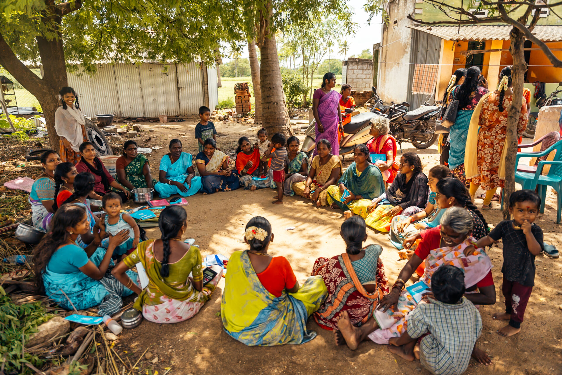 A meeting of farmers outside Madurai. Photography by Theo Jumeau for DHAN Foundation and EMA 2025