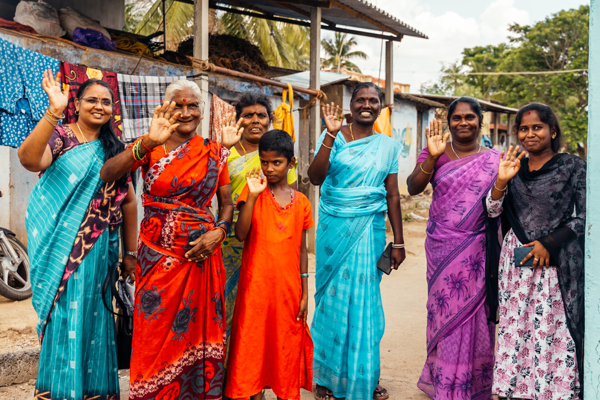 Women in India, farmers outside Madurai. Photography by Theo Jumeau for DHAN Foundation and EMA 2025